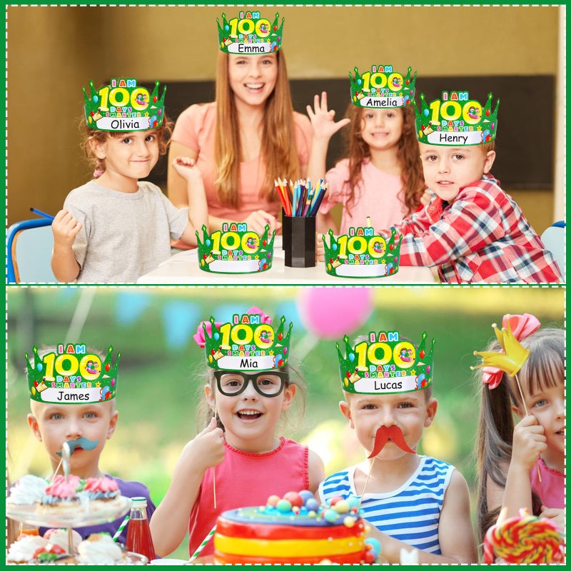WhatSign 100th Day of School 100 Days of School Paper Crowns for Kids 24Pcs 100th Day of School Decorations Paper Crown Birthday Party Hat for School Activity Classroom Supplies  Medium  1-black - Image 2